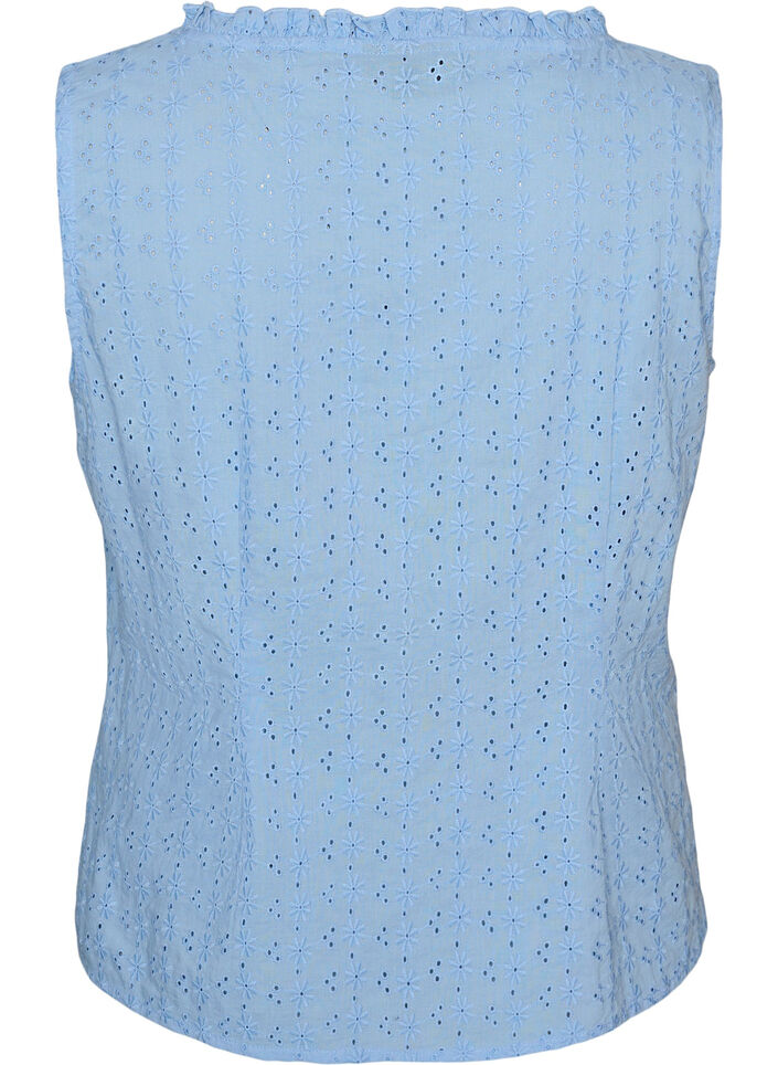 Ermel&oslash;s bluse med broderi anglaise og volanger, Bl&aring;, Packshot image number 1