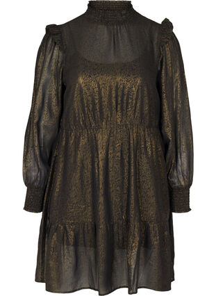 Langermet kjole med smock, Black w. Gold, Packshot image number 0