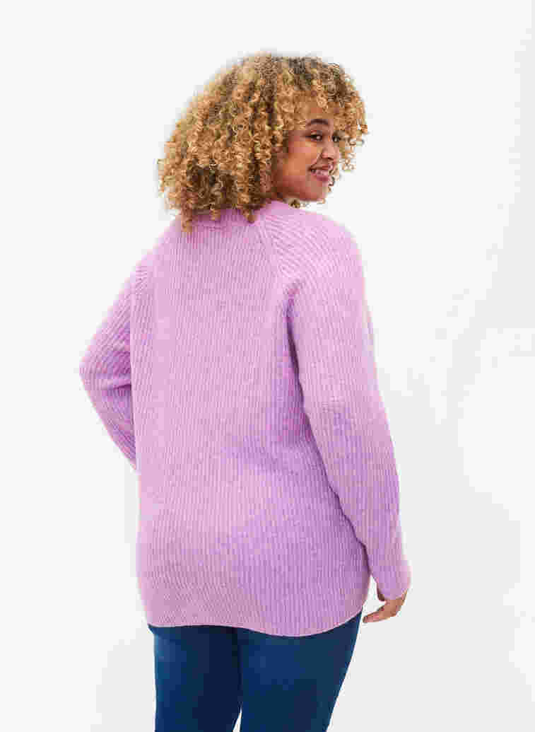 Melert strikkegenser med perleknapper, Purple Mel., Model image number 1