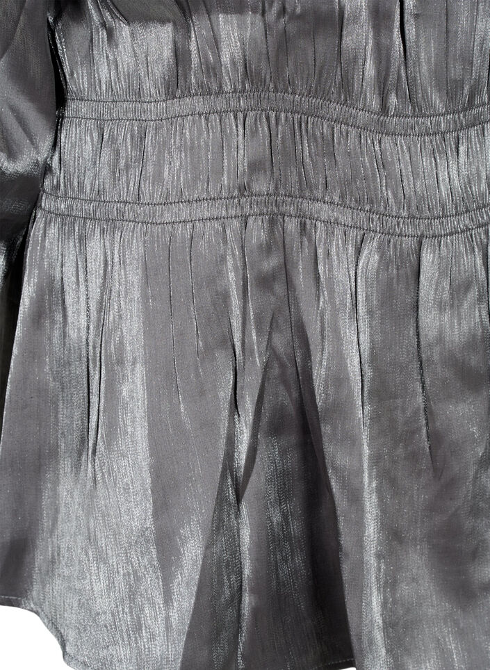 Sølvfarget bluse med 3/4-ermer og smock, Dark Silver, Packshot image number 3