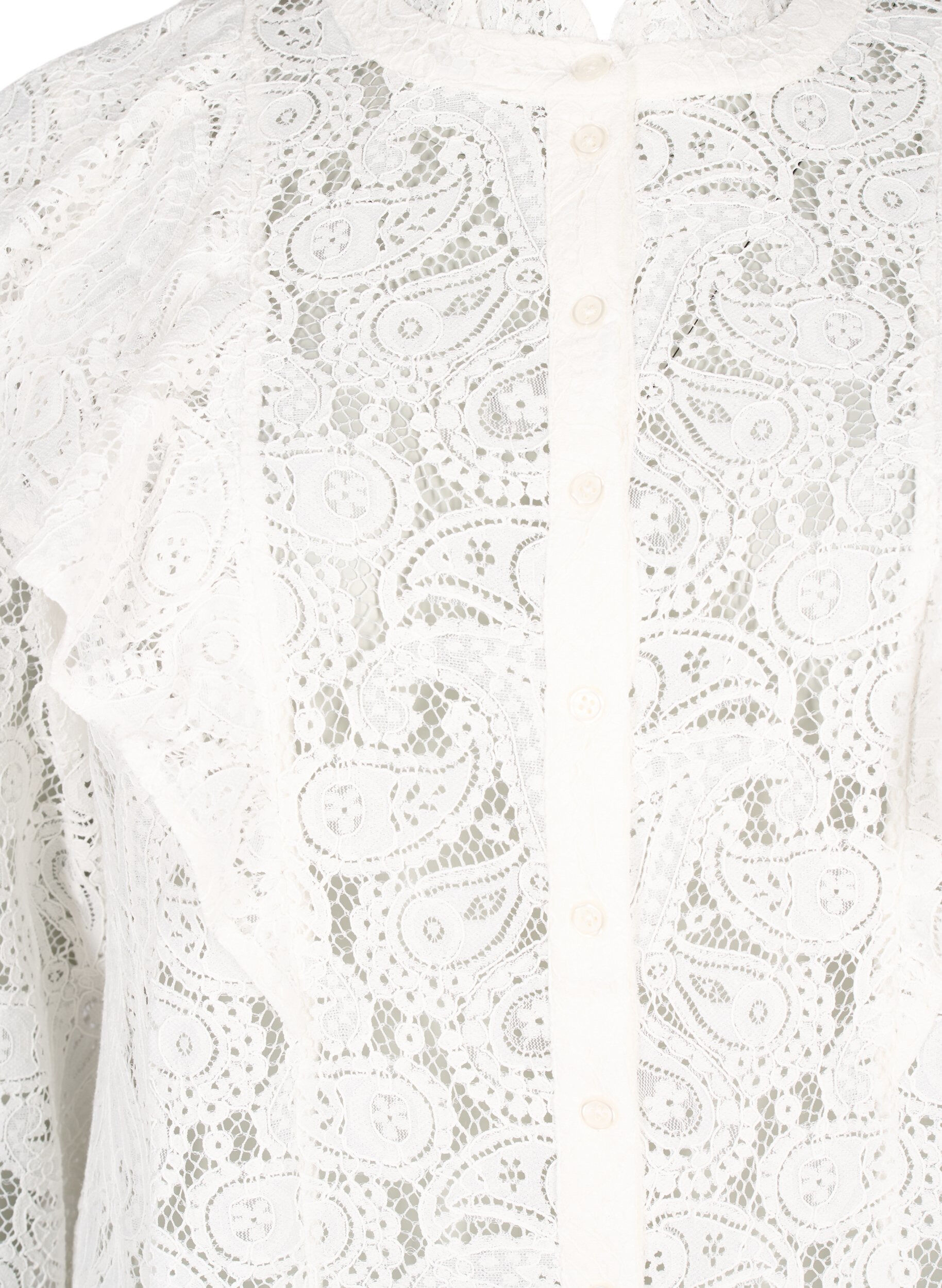 Zizzi Skjortebluse med blonder og volangedetaljer, Snow White, Packshot image number 2