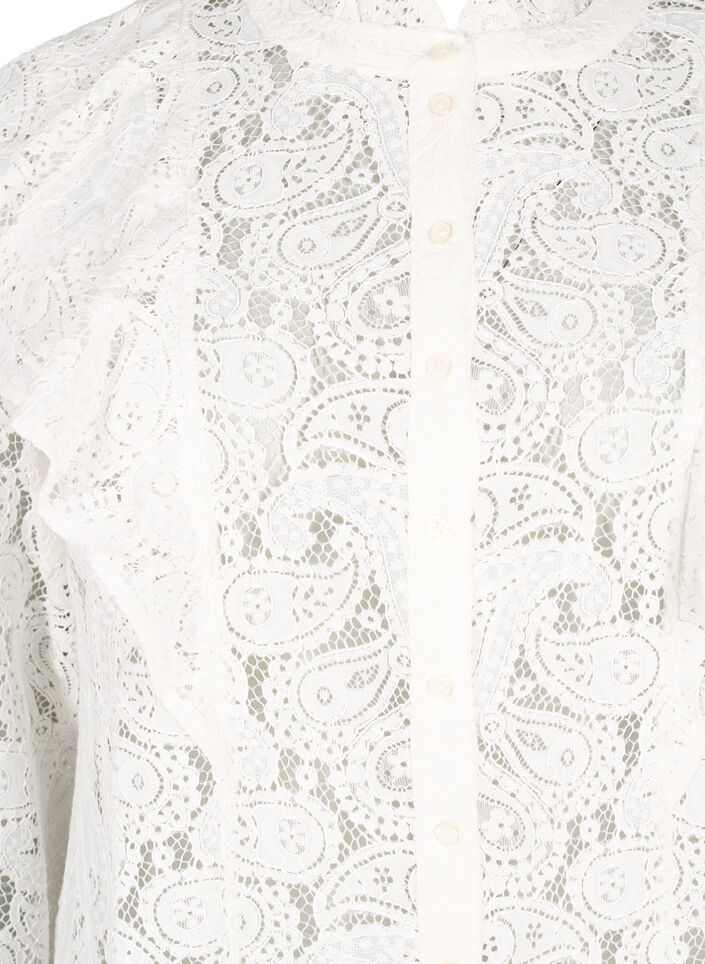 Skjortebluse med blonder og volangedetaljer, Snow White, Packshot image number 2