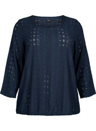 Bluse med V-hals og glidelås, Navy Blazer