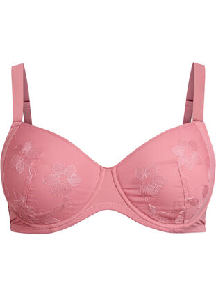 Zizzi Polstret BH med blomsterbroderi, Rosa, Packshot image number 0
