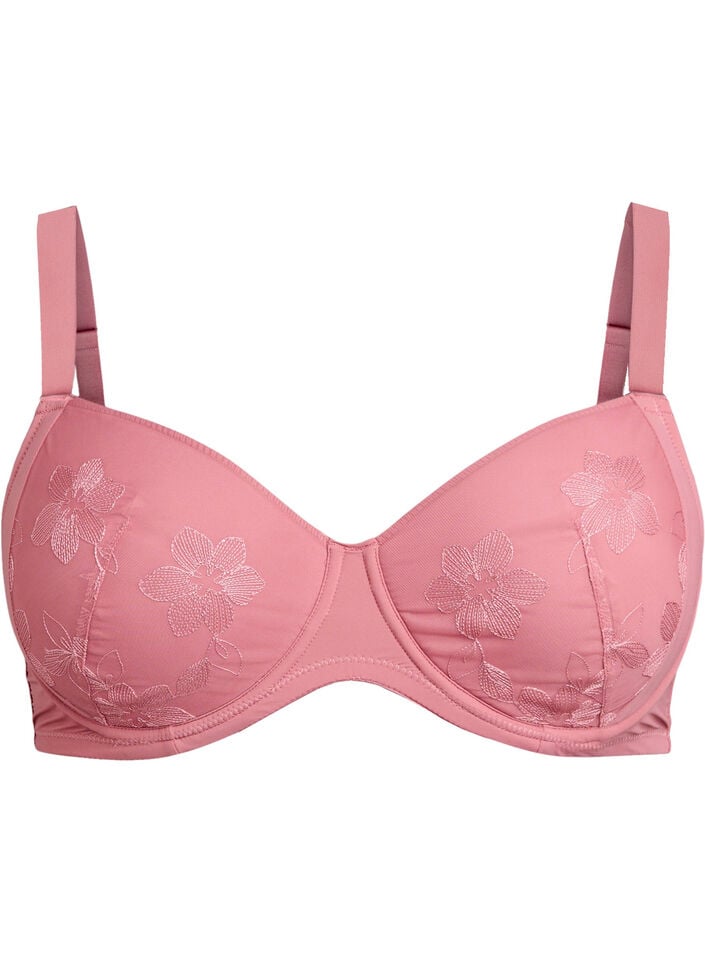 Polstret BH med blomsterbroderi, Rosa, Packshot image number 0