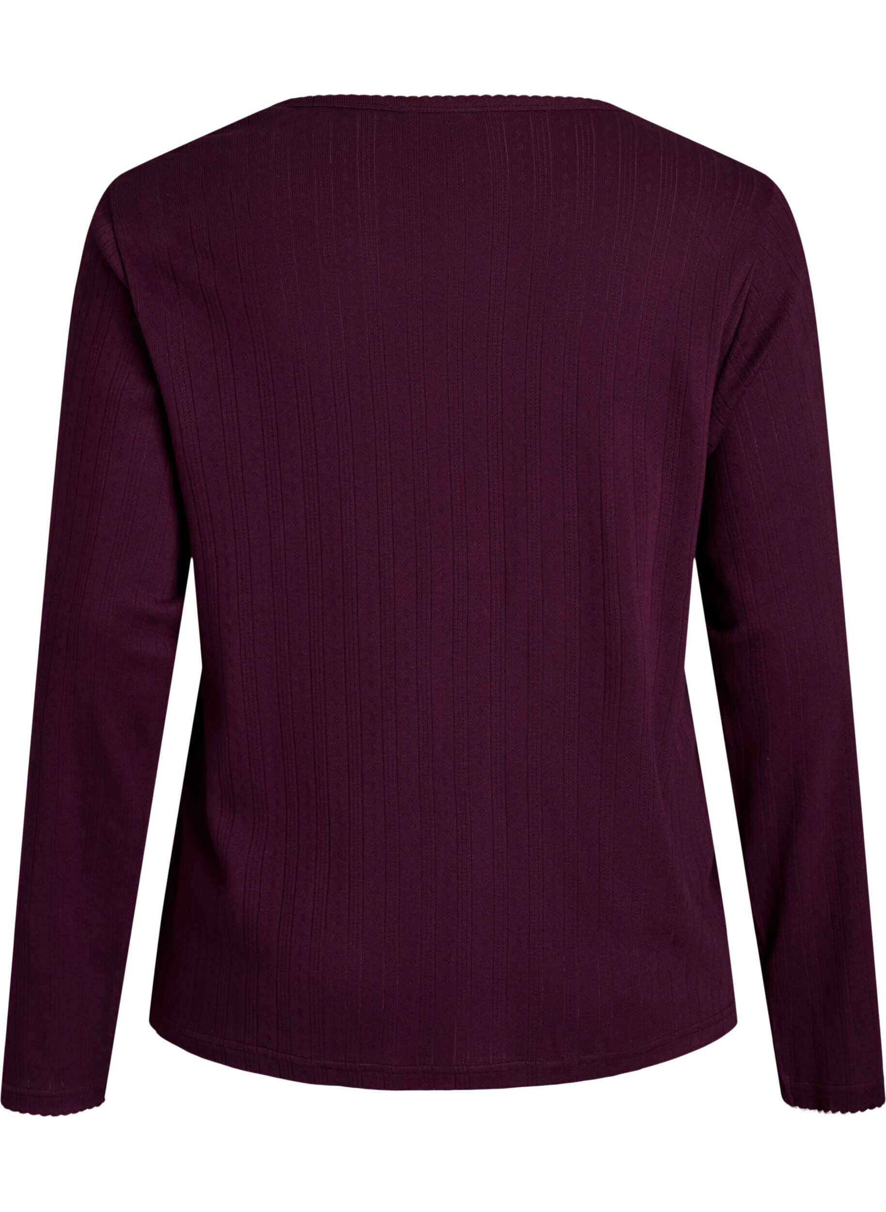 Zizzi&Oslash;kologisk bomulls pyjamatopp med hullbroderi, M&oslash;rk Bordeaux, Packshot image number 1