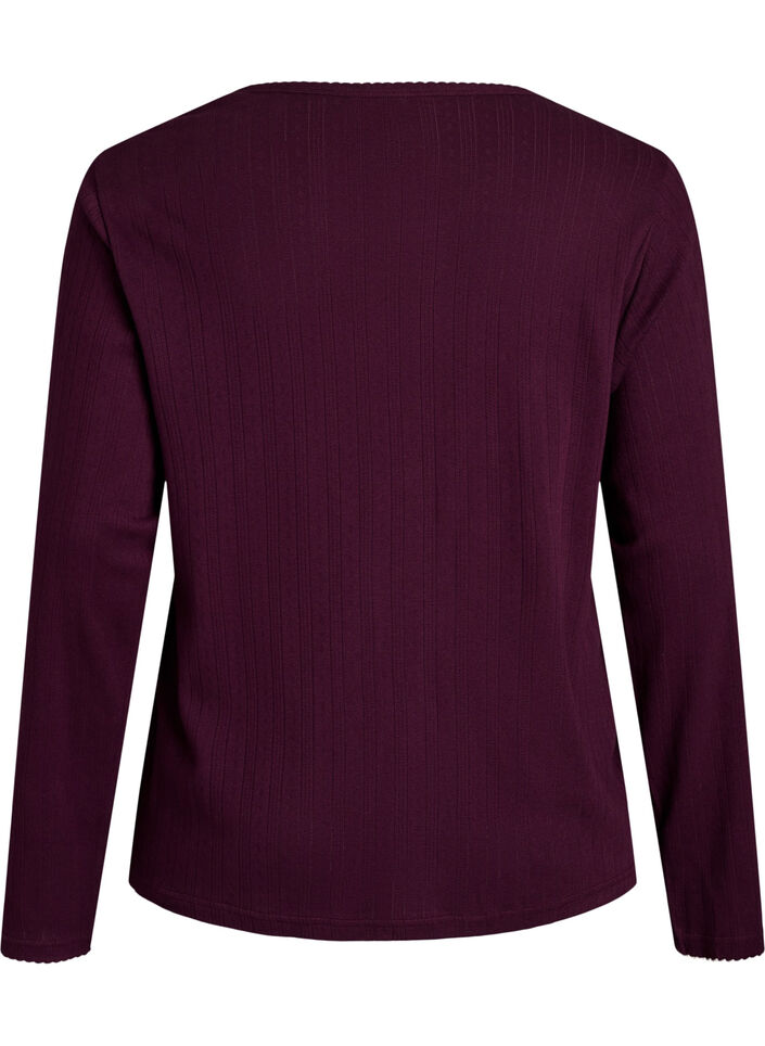 &Oslash;kologisk bomulls pyjamatopp med hullbroderi, M&oslash;rk Bordeaux, Packshot image number 1
