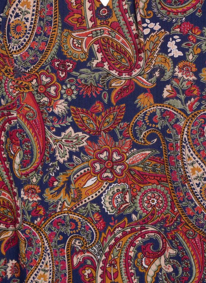 Viskosebluse med paisleymønster og albuelange ermer, Blå, Packshot image number 2