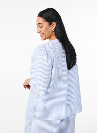 Zizzi FLASH - Stripete bluse med sløyfer, Blå, Model image number 1
