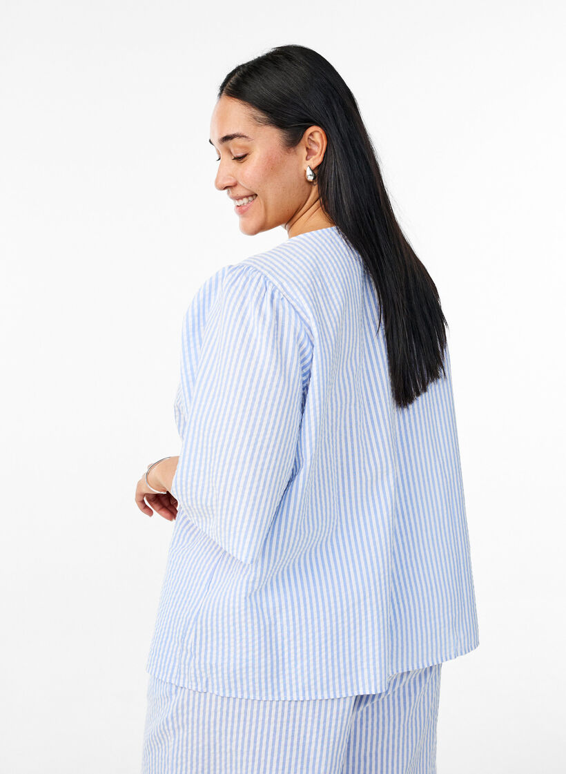 FLASH - Stripete bluse med sløyfer, Blå, Model image number 1