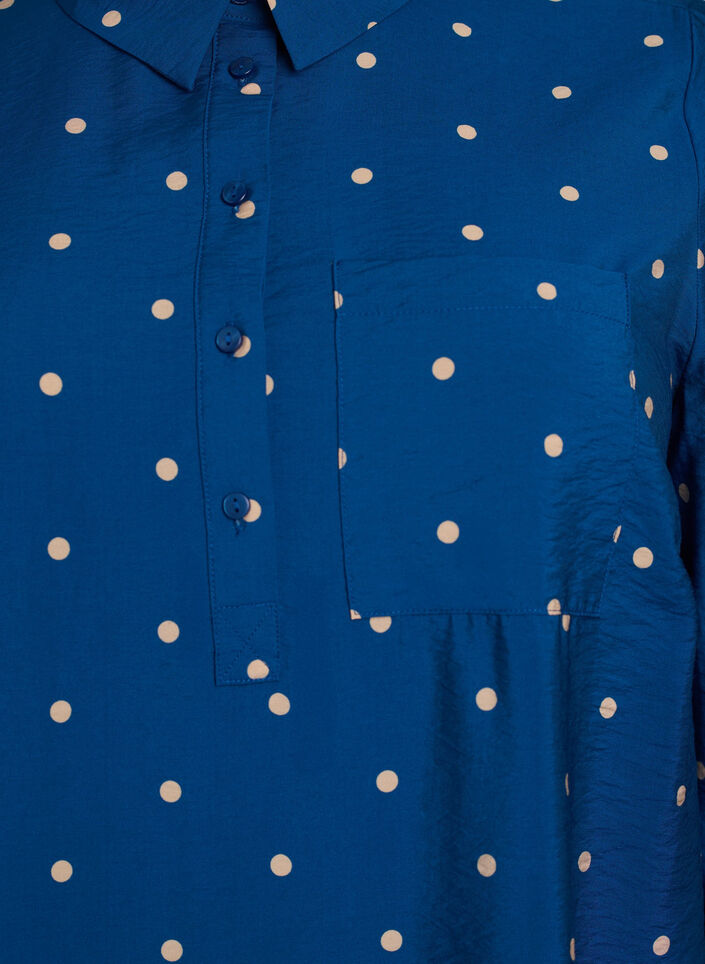 Kort kjole med krage og brystlomme, Blå, Packshot image number 2