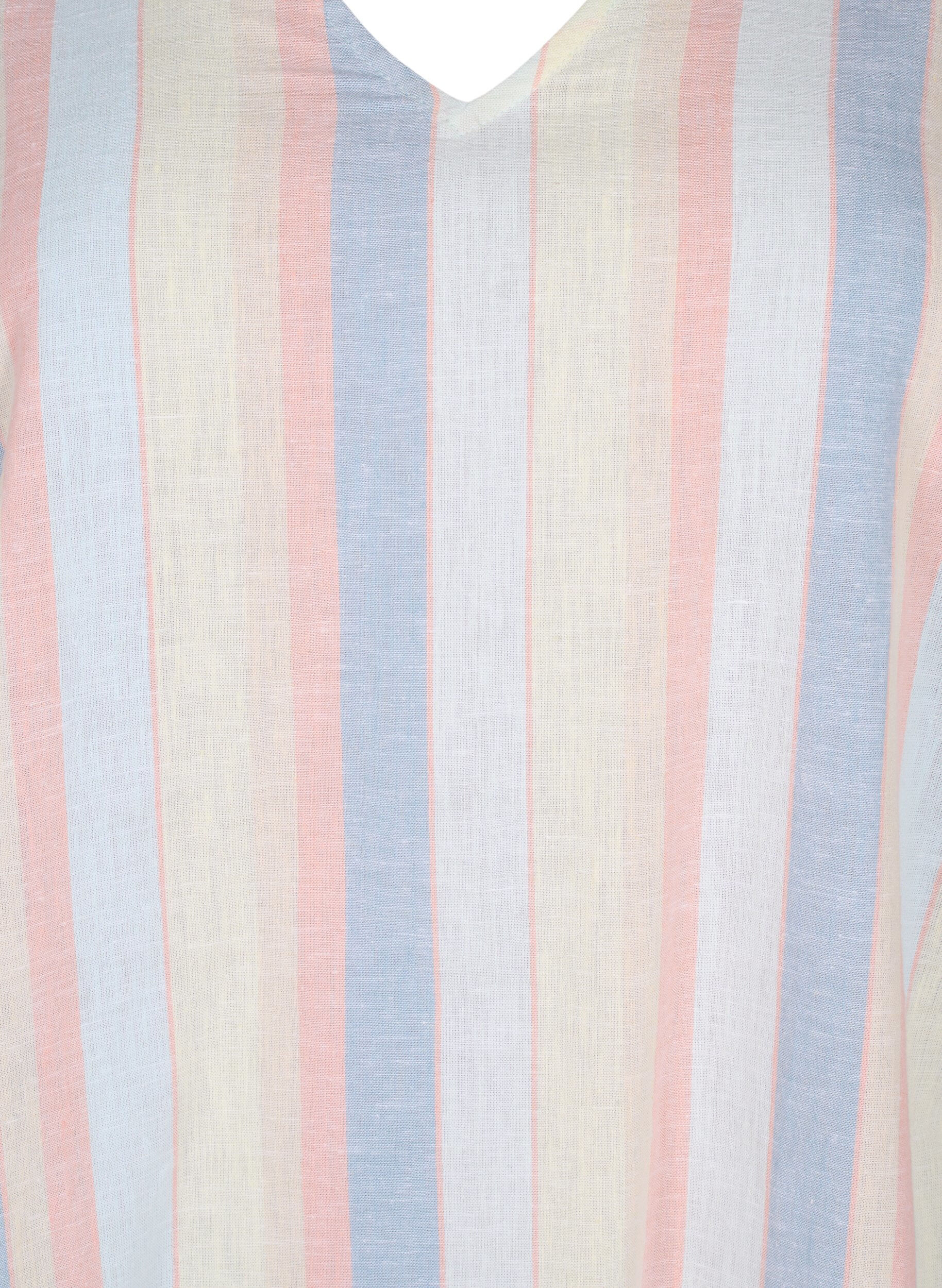 Zizzi Kort kjole i bomullsblanding med lin, Multi Color Stripe, Packshot image number 2
