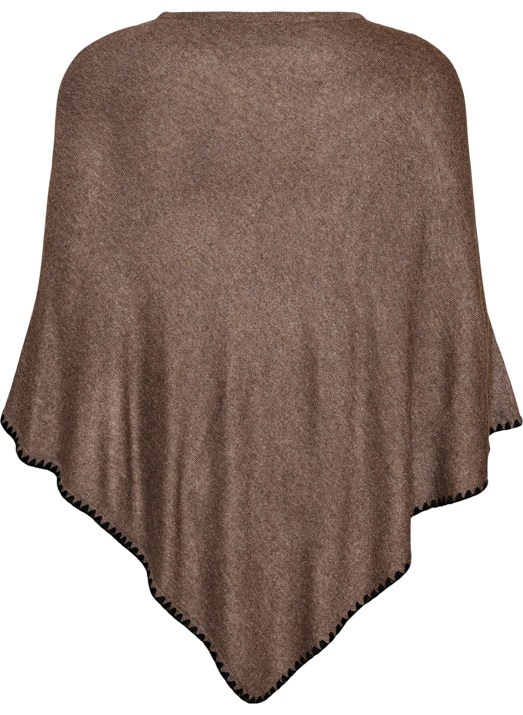ZizziFinstrikket poncho, Brun, Packshot image number 1