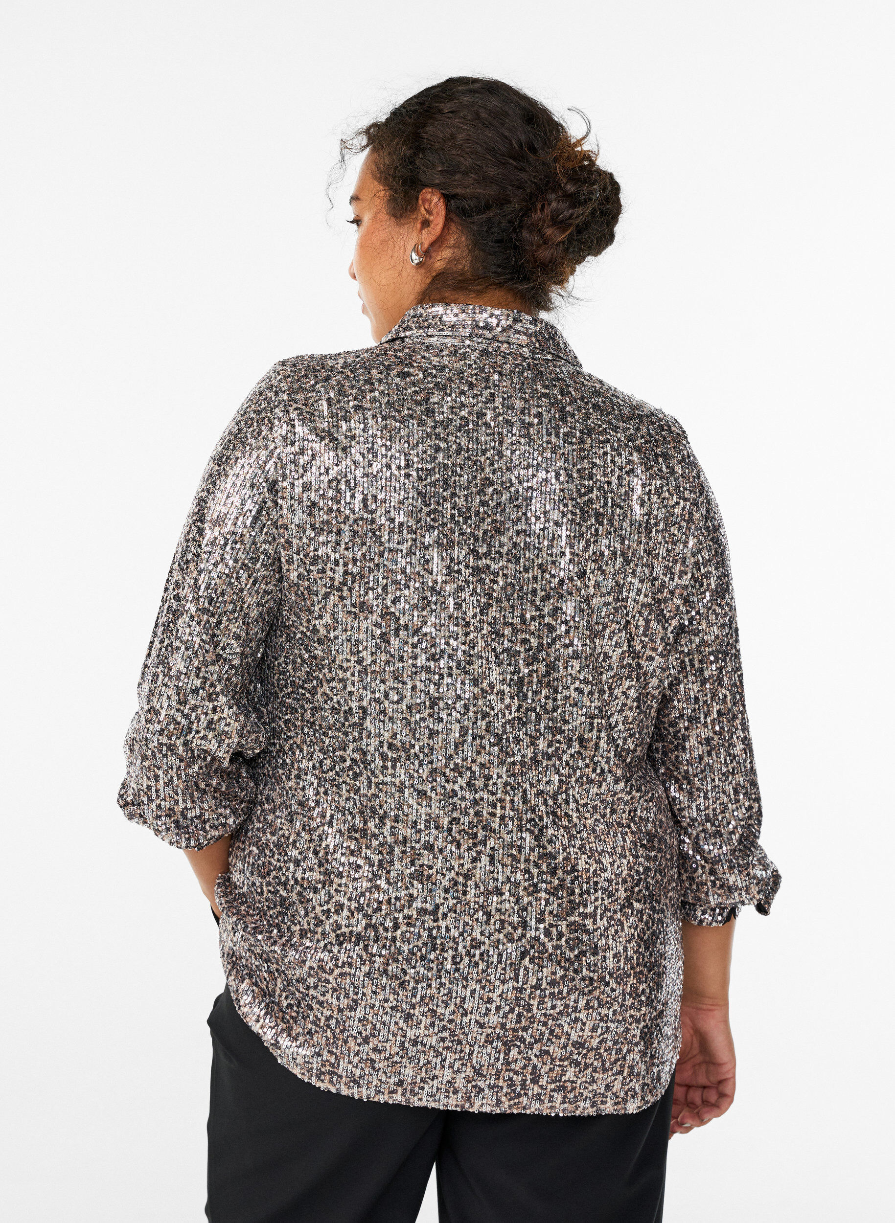 Zizzi Paljettbluse med lange ermer, Brun, Model image number 2