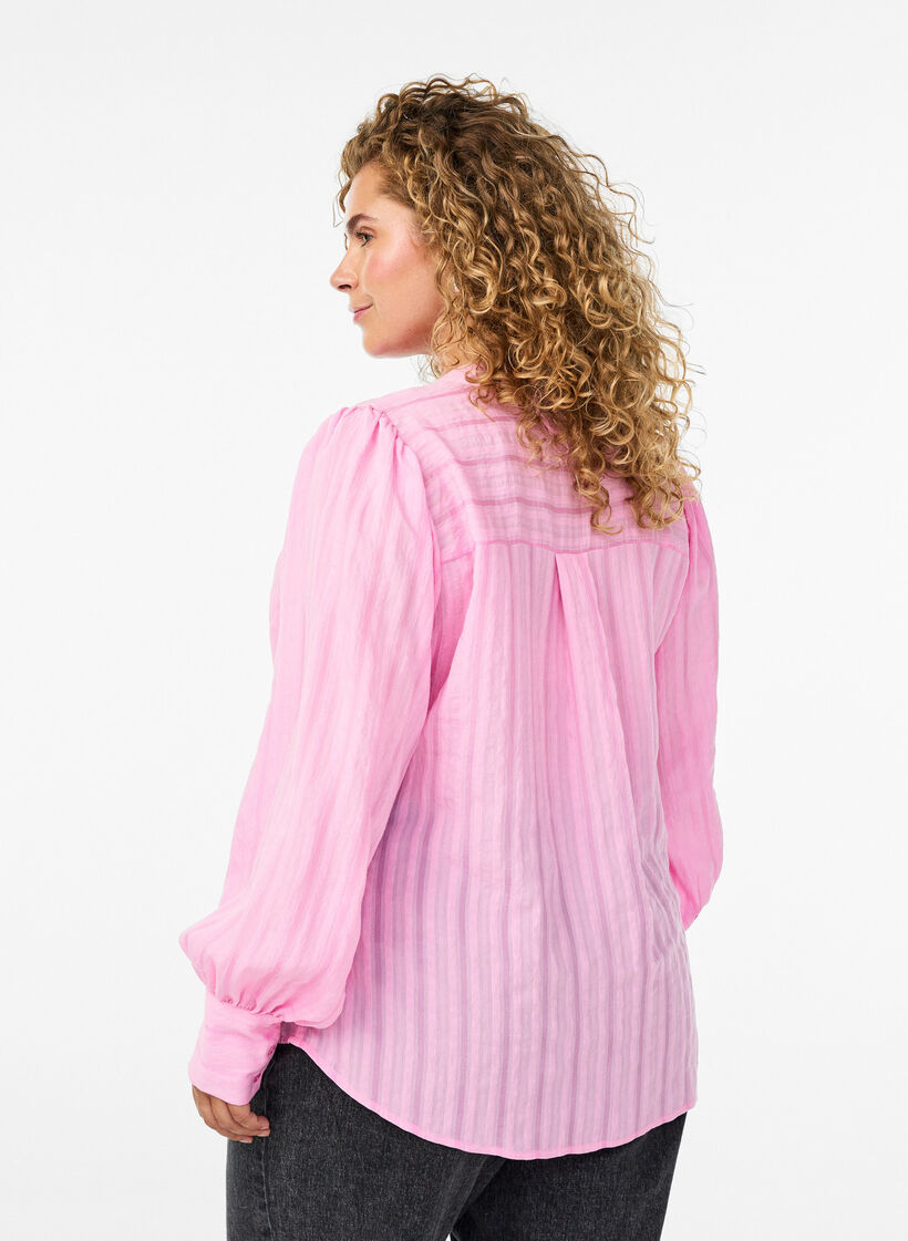 Bluse med vertikale striper, Rosa, Model image number 2