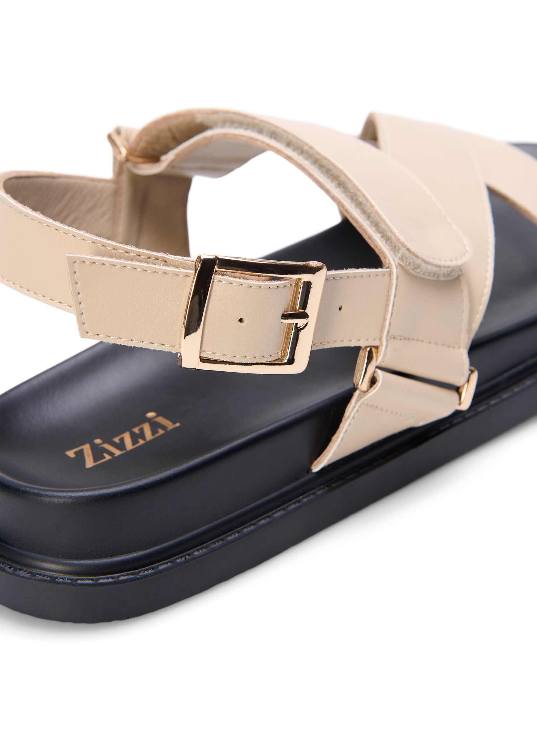 Zizzi Sandal i skinn med bred passform og justerbare remmer, Beige, Packshot image number 4