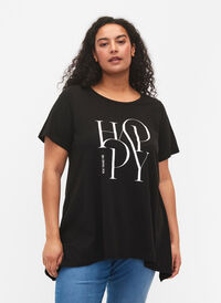 T-skjorte i bomull med tekst, Black HAPPY, Model