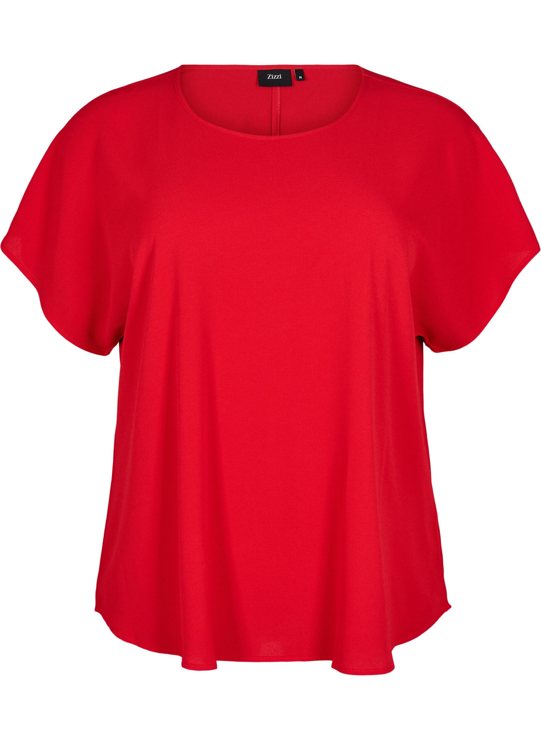 ZizziBluse med korte ermer og rund hals, R&oslash;d, Packshot image number 0