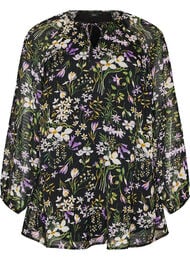 A-linjeformet tunika med blomsterprint, Svart