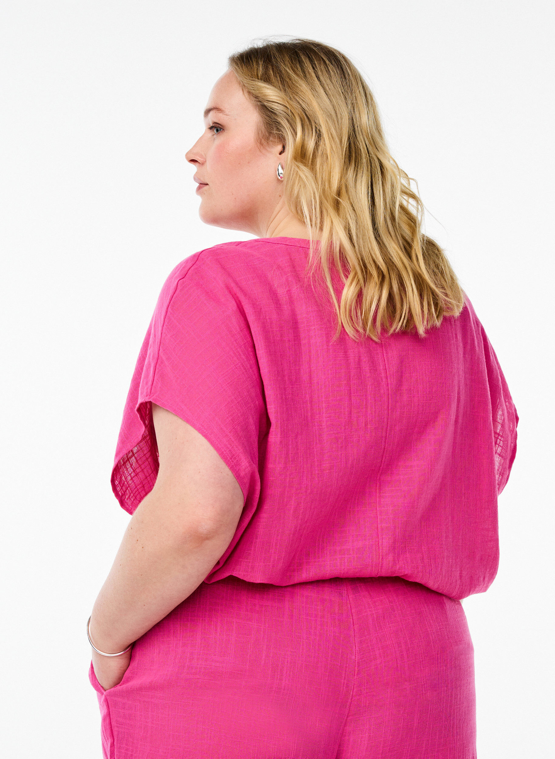 Zizzi L&oslash;s bluse med cap-ermer, Rosa, Model image number 2