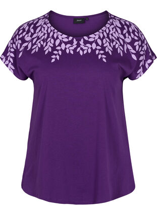 T-skjorte i bomull med mønster, Violet Ind Mel Feath, Packshot image number 0