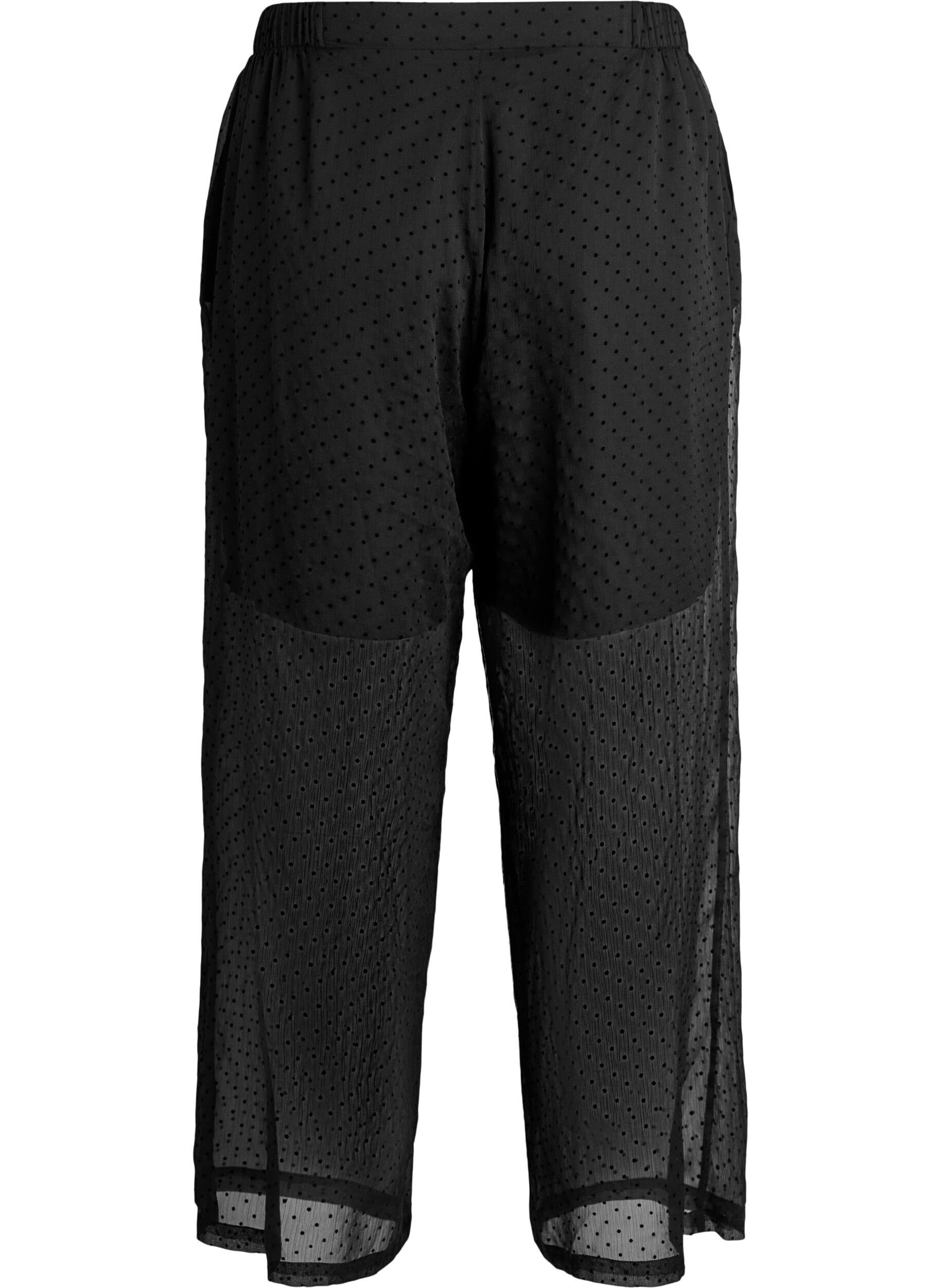ZizziLoose fit chiffongbukser med prikker, Svart, Packshot image number 1