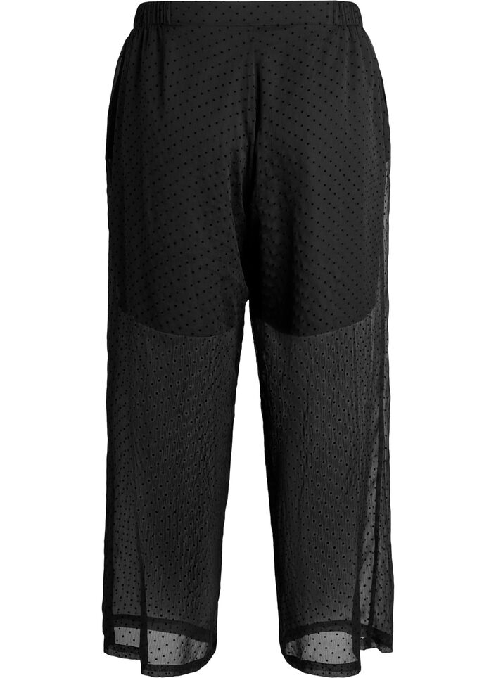 Loose fit chiffongbukser med prikker, Svart, Packshot image number 1