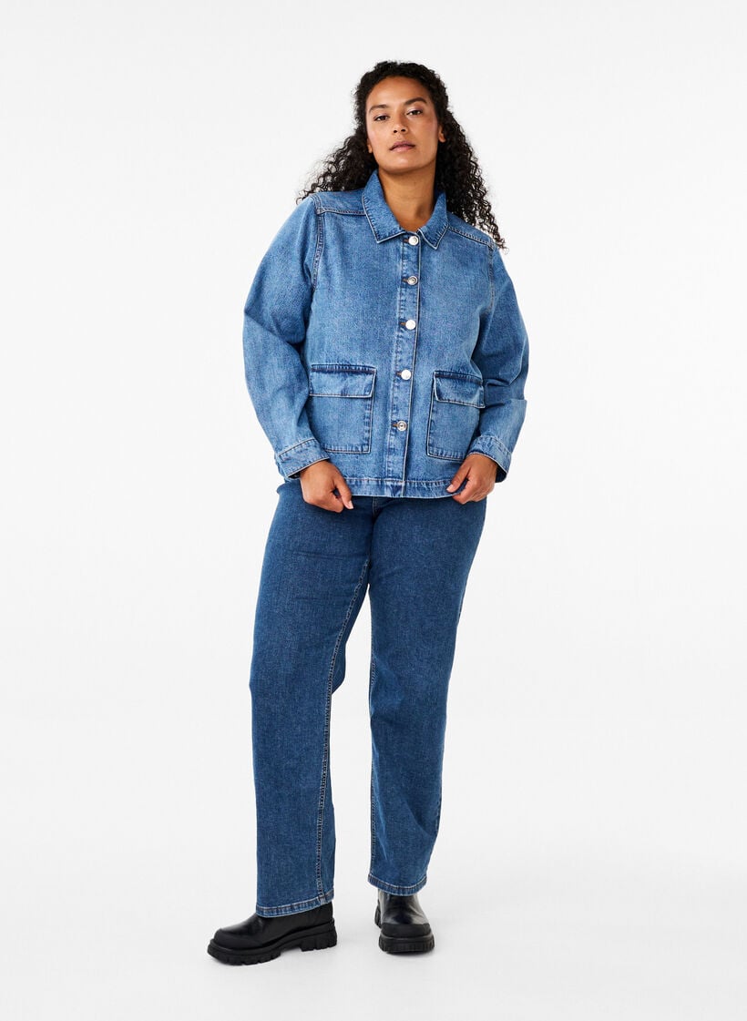Skjortejakke i denim med lommer, Blue Denim, Model image number 2