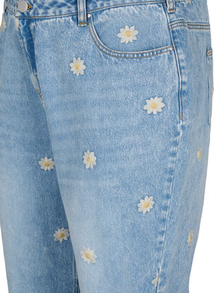 Mille mom fit jeans med blomstrete broderi, Light Blue w. Flower, Packshot image number 2