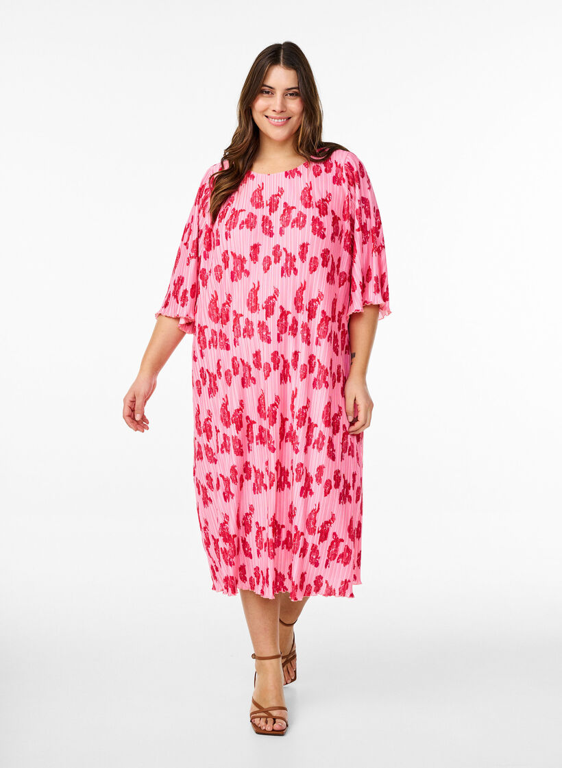 Plissert kjole med 3/4 ermer, Rose Flower, Model