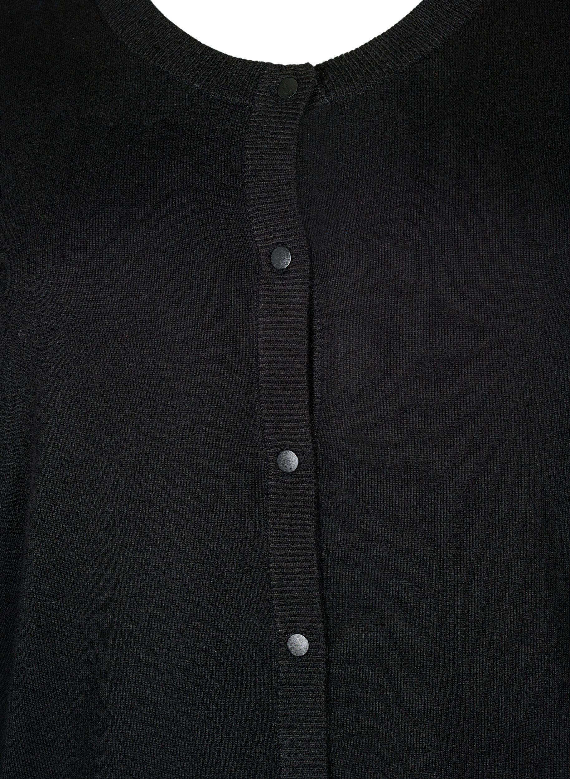 ZizziStrikkecardigan med rund hals og knapper, Svart, Packshot image number 2