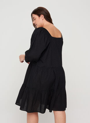 Kjole med 3/4-ermer og A-form, Black, Model image number 1