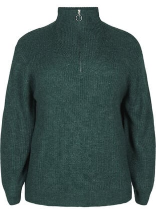 Zizzi FLASH - strikket genser med høy hals og glidelås, Grønn, Packshot image number 0