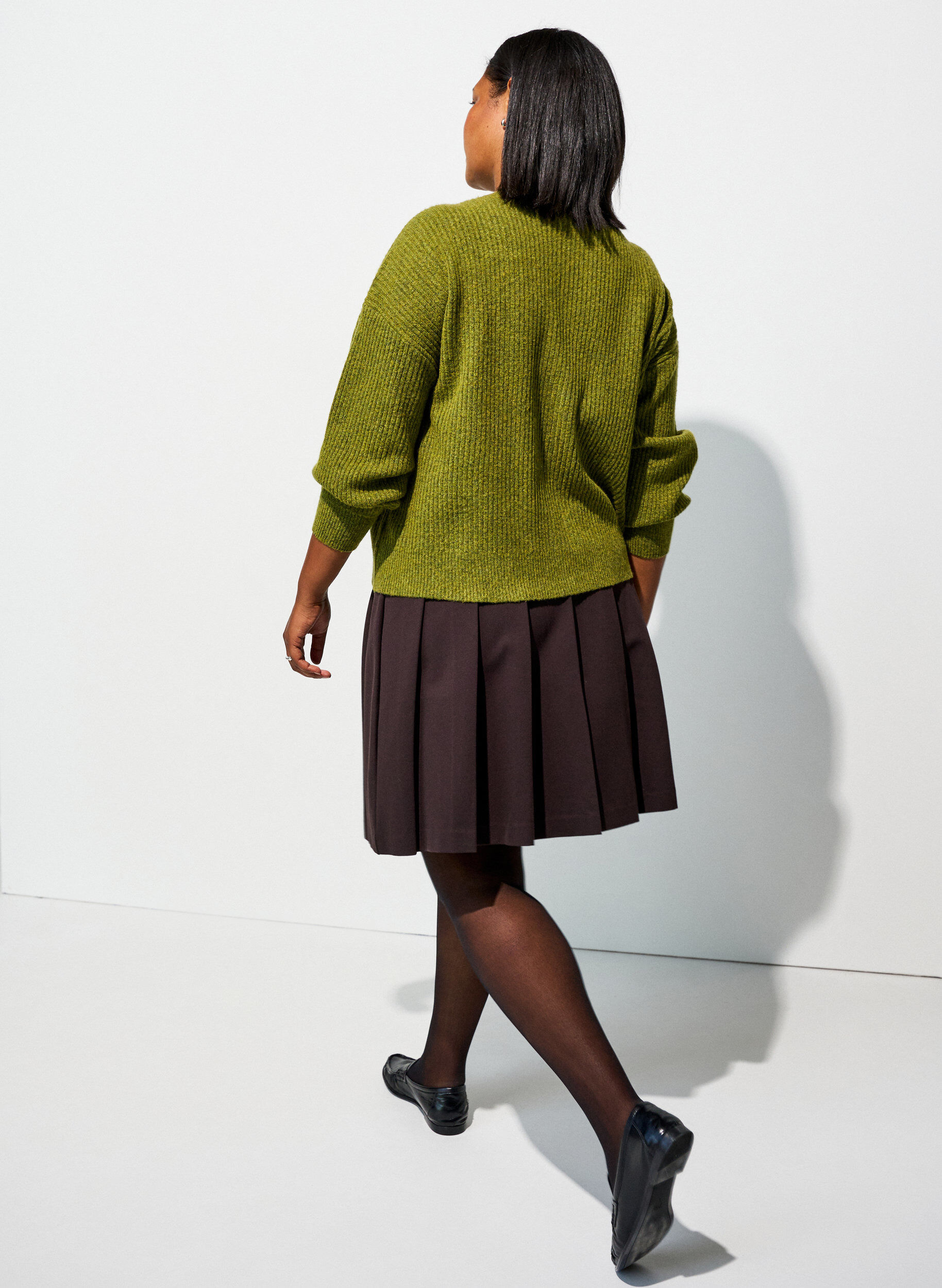 ZizziRibbestrikket cardigan med knapper, Gr&oslash;nn, Model image number 2
