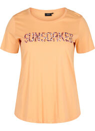 Kortermet T-skjorte i bomull med trykk, Apricot Nectar SUN