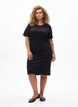 Knelang T-skjortekjole i ribbet jersey, Svart, Model image number 1