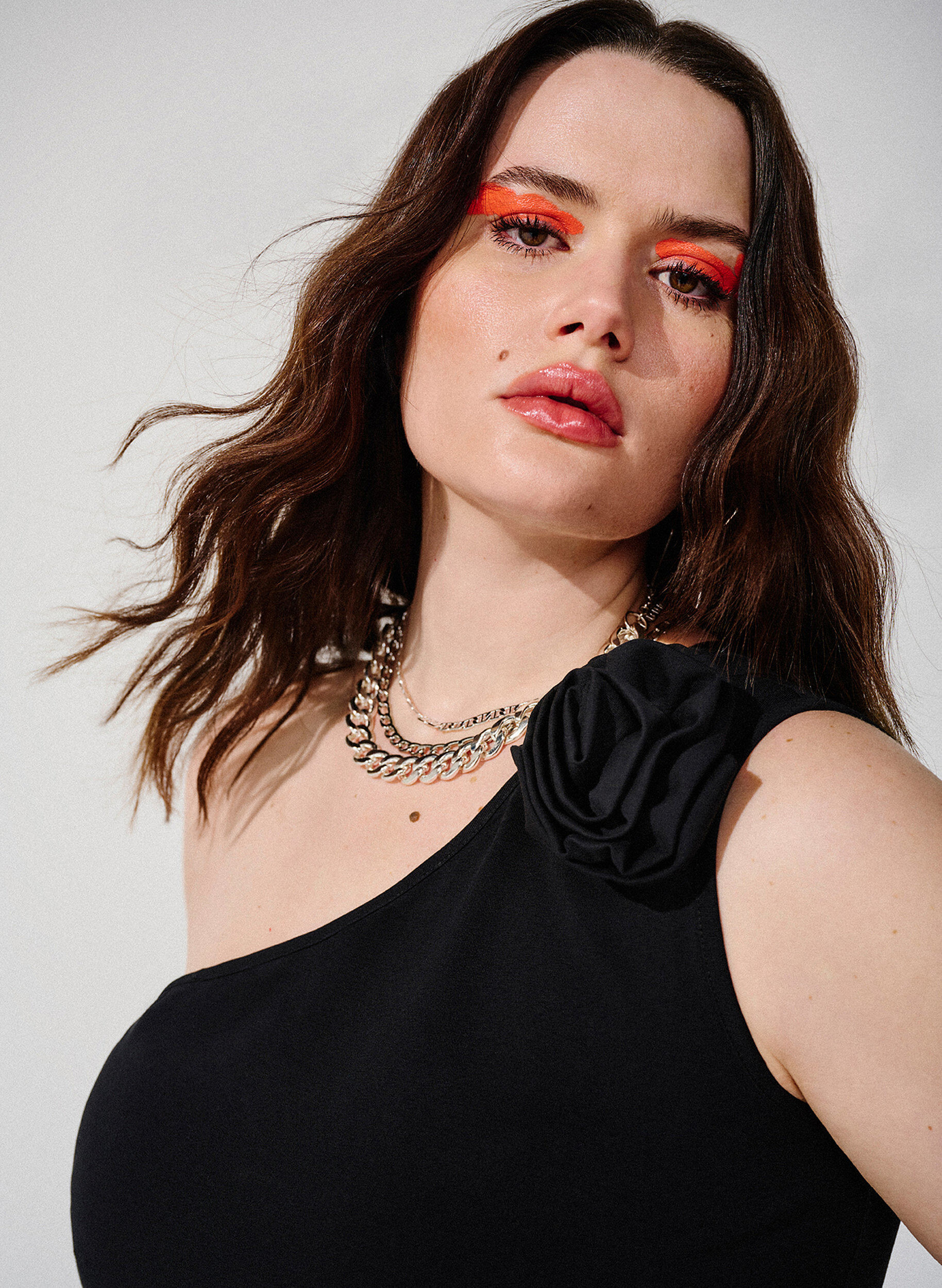 Zizzi One shoulder-topp med rose, Black, Image image number 0