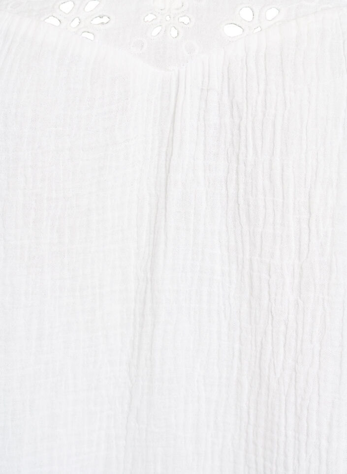 Bluse i bomullsmusselin med broderie anglaise og 1/2 ermer, Hvit, Packshot image number 2