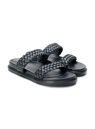 Wide fit sandaler av skinn, Black, Packshot image number 1