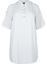 Kortermet tunika i viskose med hette, Chinois Green Stripe