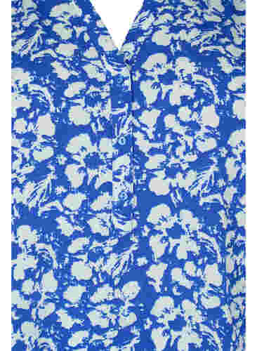 Langermet bluse med blomstermønster og V-hals, Blue White Flower, Packshot image number 2