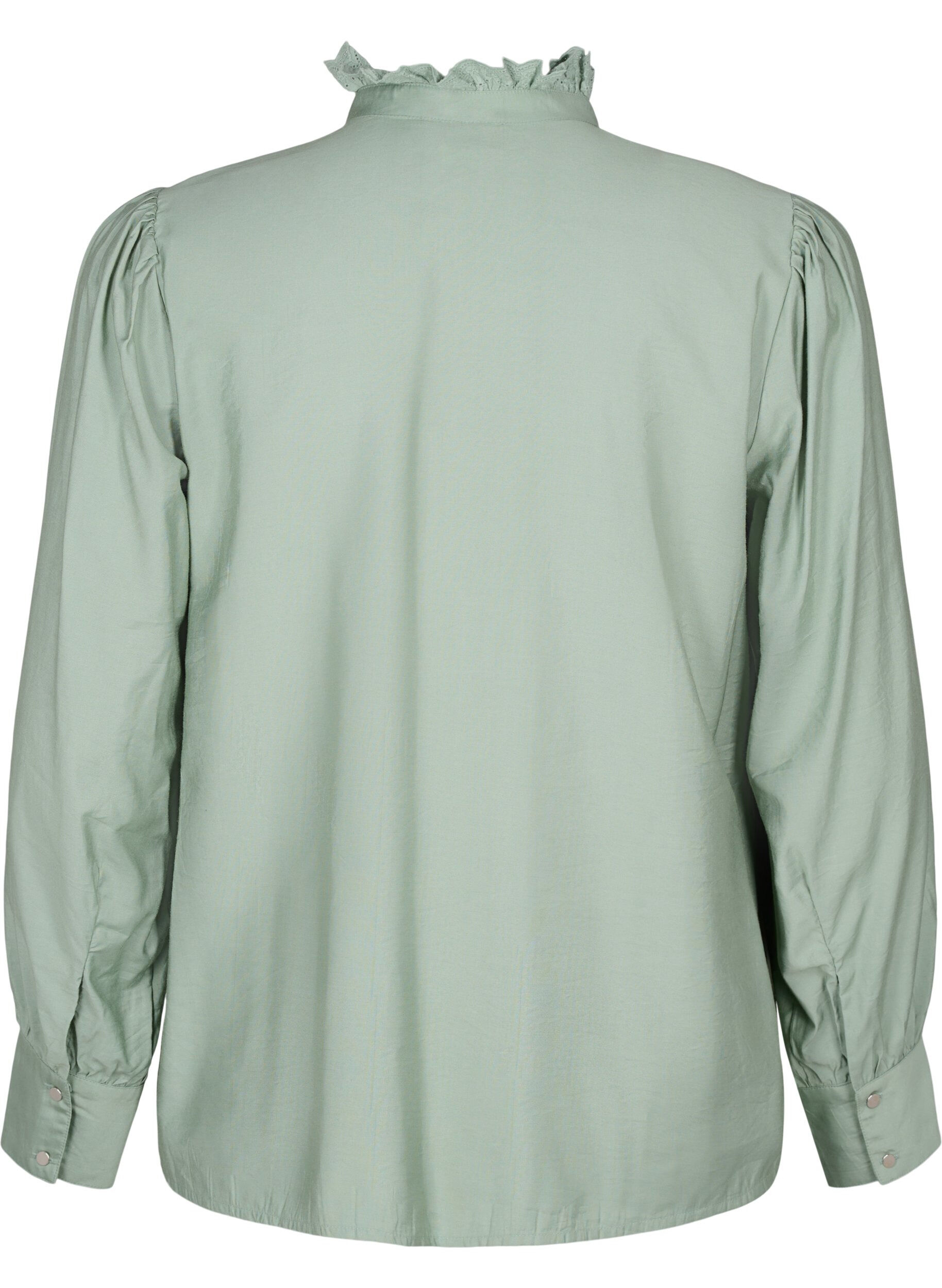 Zizzi Viscose skjorte Bluse med ruffles, Green Bay, Packshot image number 1