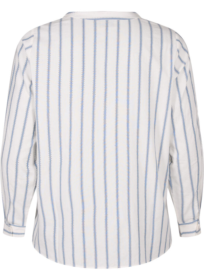 Stripet bluse med knyteutstyr, Hvit, Packshot image number 1