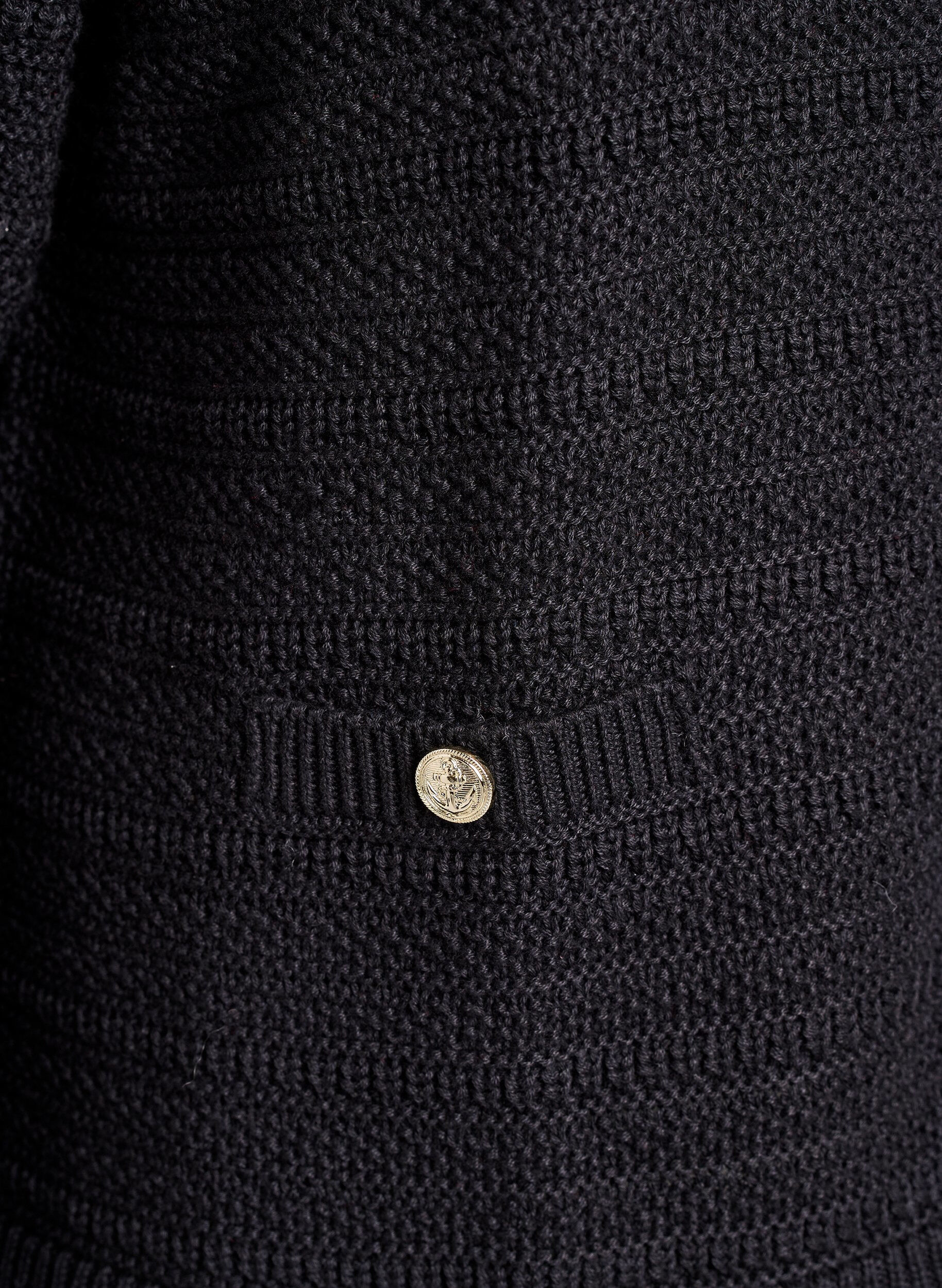 Zizzi Cardigan med strukturstrikk og dekorative knapper, Svart, Packshot image number 3