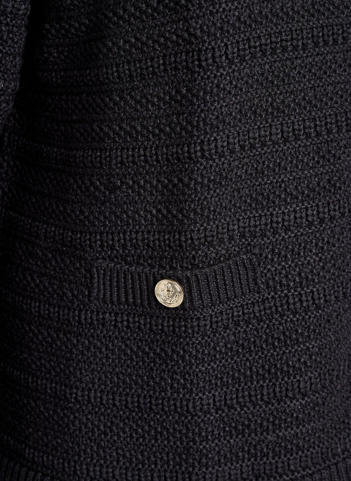 Cardigan med strukturstrikk og dekorative knapper, Svart, Packshot image number 3
