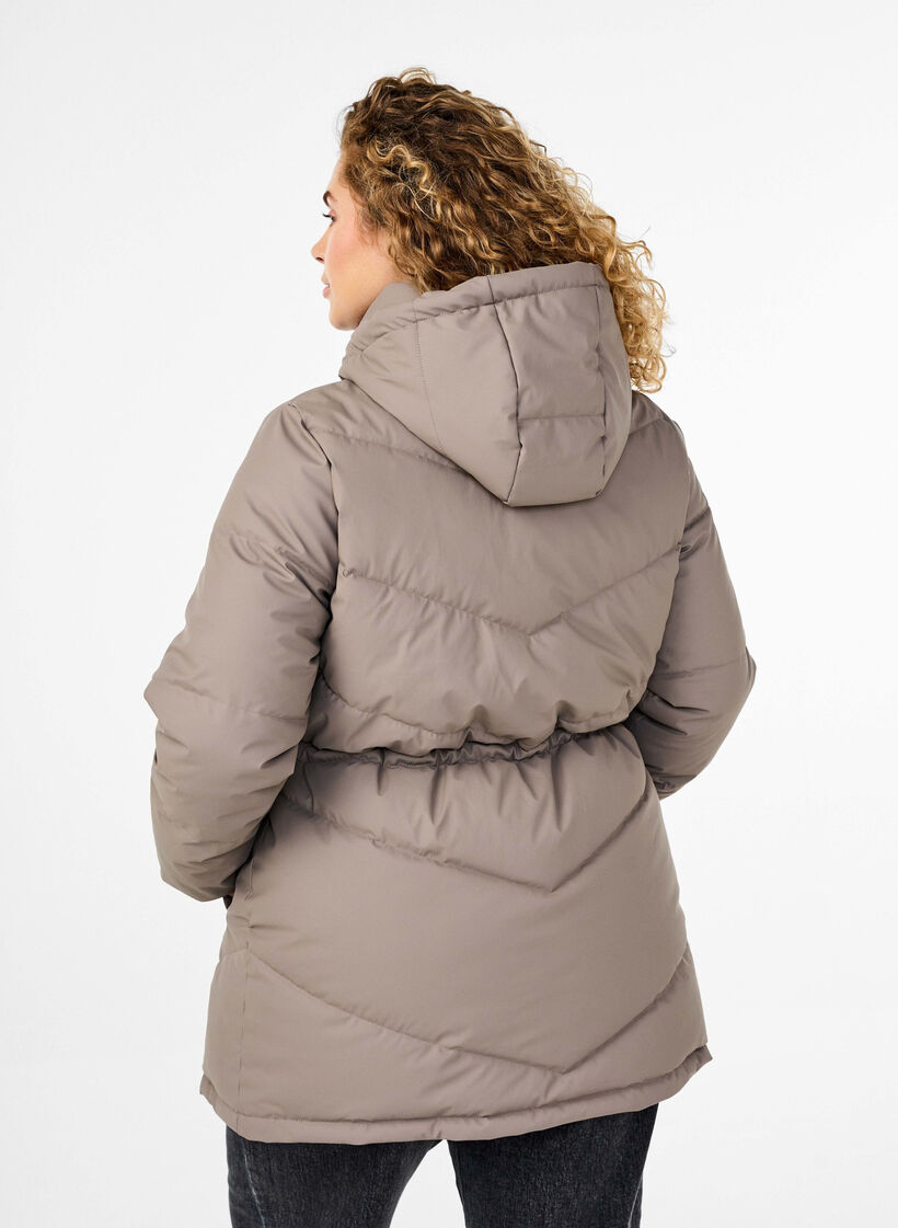 Vannavstøtende pufferjakke med hette, Beige, Model image number 2