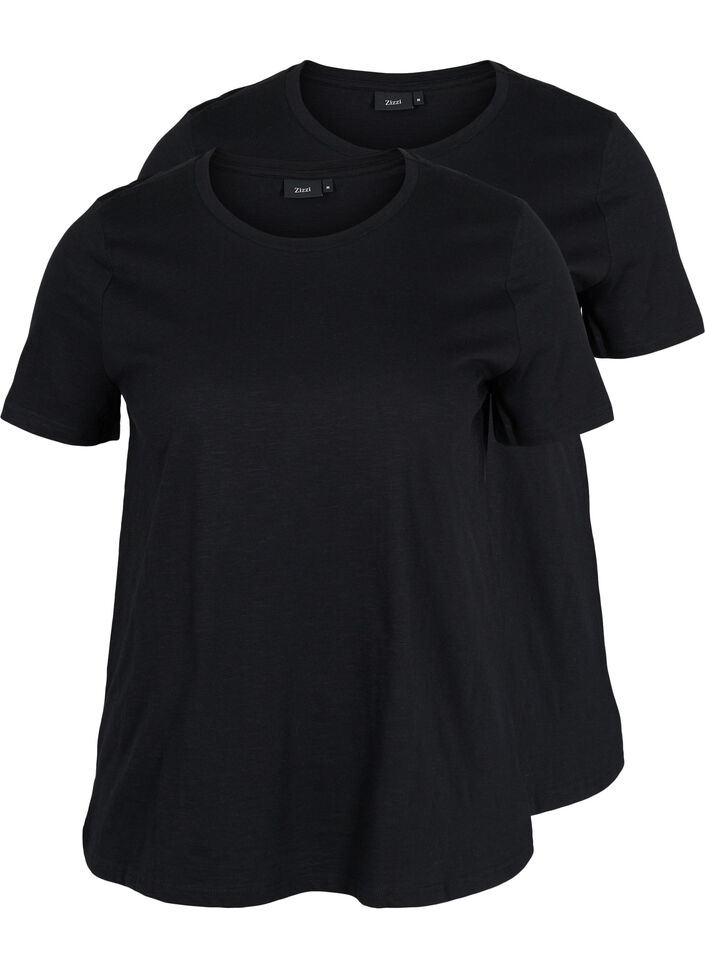 Basis T-skjorter i bomull, 2 stk., Black/Black, Packshot image number 0