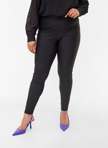 Skinnende leggings med 7/8-lengde og baklommer, Black, Model image number 0