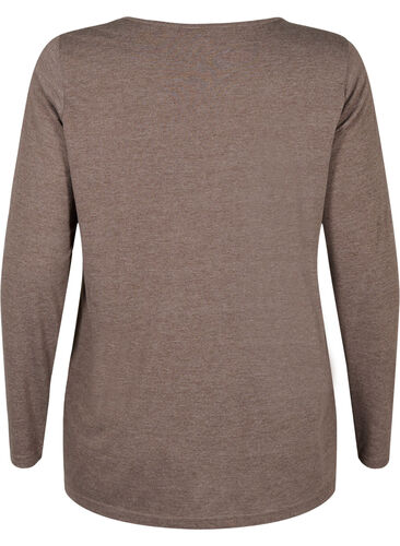 Melange bluse med lange ermer, Chestnut Mel. , Packshot image number 1