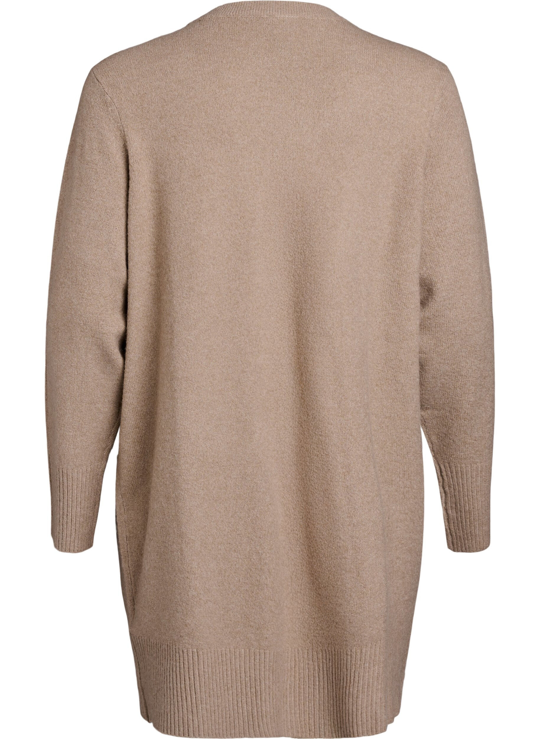 Zizzi Ribbestrikket cardigan med lommer, Beige, Packshot image number 1